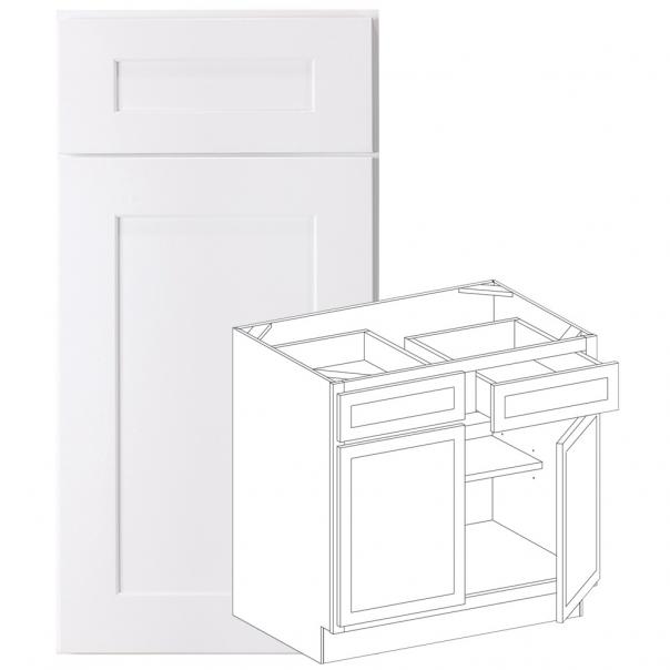 B33 - Concord Polar White - Base Cabinet - Double Door/Double Drawer - 33"W x 34.5"H x 24"D