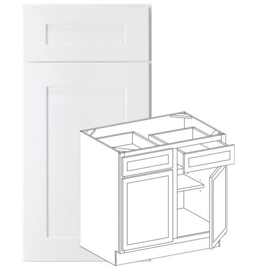 B39 - Concord Polar White - Base Cabinet - Double Door/Double Drawer - 39"W x 34.5"H x 24"D