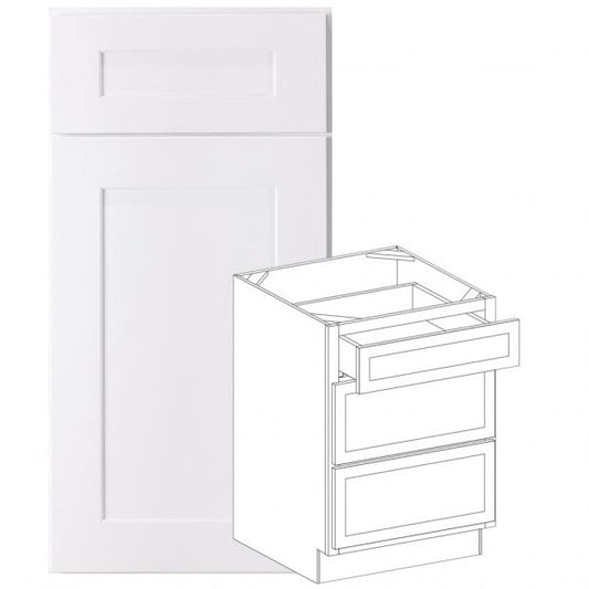 DB12-3 - Concord Polar White - Drawer Base Cabinet - Triple Drawers - 12"W x 34.5"H x 24"D