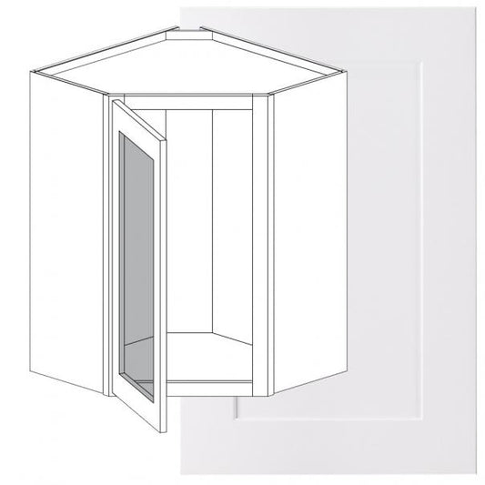 WDC274215MI - Concord Polar White - Glass Door Corner Wall Cabinet - Single Door - 27"W x 42"H x 15"D